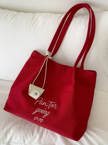 Borsa Tote in Tela Minimalista da Donna Grande Capacità Ricamo Lettere Borsa a Spalla Urban Casual Borsa da Pendolare Quotidiana