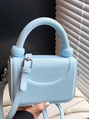 Bolso Bandolera de Moda para Mujer de Cuero PU con Grano de Lichi Bolso de Hombro Cuadrado Pequeño Minimalista con Asa Redonda Única