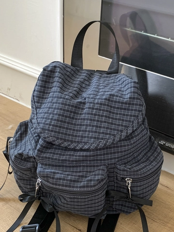 Sac à Dos en Toile Plaid Style Coréen pour Femmes Sac d'École à Cordon Avec Nœud Mode Grande Capacité Sac à Dos de Navette