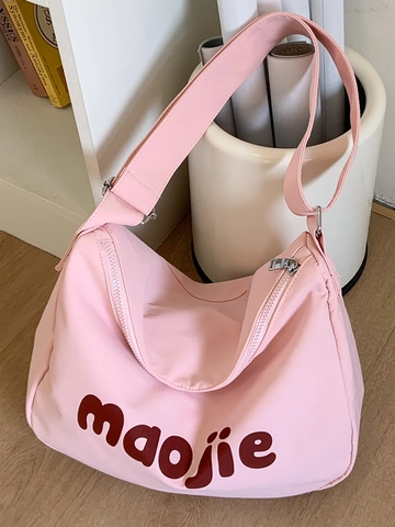 Damen Große Kapazität Canvas Tragetasche Buchstaben-Druck Casual Schultertasche Für Schüler Schule Pendeln Mit Verstellbarem Riemen