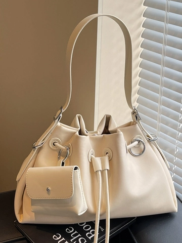 Nuevo Bolso Bombonera de Cuero PU Plisado para Mujer Gran Capacidad Cordón Bolso de Hombro Con Mini Pochette Minimalista Urban Tote