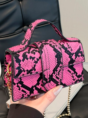 Borsetta Quadrata Mini Urban Minimalist Stampa Serpente per Donna Borsetta a Tracolla in Pelle PU con Catena a Sfere Dorate
