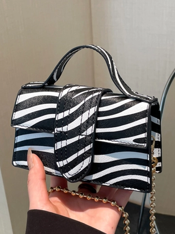 Borsetta Quadrata Mini Urban Minimalist Stampa Serpente per Donna Borsetta a Tracolla in Pelle PU con Catena a Sfere Dorate