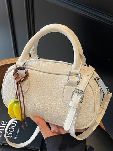 Borsa a Tracolla Mini PU Donna Moda Borsa a Cuscino Boston Con Ciondolo Frutta Tracolla Regolabile Elegante Borsa a Mano Tinta Unita