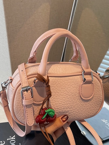 Borsa a Tracolla Mini PU Donna Moda Borsa a Cuscino Boston Con Ciondolo Frutta Tracolla Regolabile Elegante Borsa a Mano Tinta Unita
