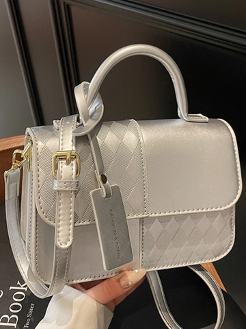 Bolso Bandolera de Cuero PU para Mujer Patchwork Patrón de Diamantes Bolso de Mano Cuadrado Pequeño Minimalista