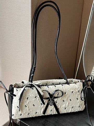 Borsa a Spalla Donna Dolce Fiocco Trama Plissettata Ciondolo a Cuore Borsa da Ascella Moda Stampa a Fiocchi Borsa da Lavoro
