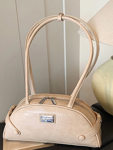 Borsa da Sottobraccio in Pelle PU con Motivo Coccodrillo Vintage per Donna Borsa a Tracolla Boston con Piastra Metallica