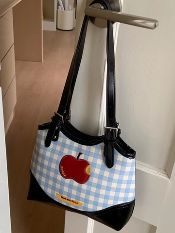 Cute Apple Gingham Shoulder Bag For Women PU Leather Underarm Bag Summer Trendy Korean Style Casual Commuting Tote Bag