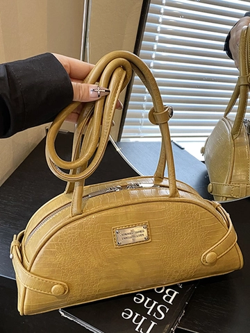 Borsa da Sottobraccio in Pelle PU con Motivo Coccodrillo Vintage per Donna Borsa a Tracolla Boston con Piastra Metallica