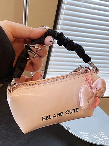 Sac Oreiller Doux de Style Coréen pour Femmes Design de Niche Poignée à Volants Sac à Main en Cuir PU Avec Charme de Nœud Petit Sac Bandoulière