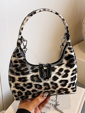 Trendige Leopardenmuster PU Leder Achseltasche Für Damen Mode Y2K Nische Kette Knödel Schultertasche Täglich Pendeln Handtasche