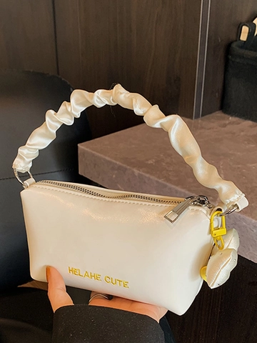 Sac Oreiller Doux de Style Coréen pour Femmes Design de Niche Poignée à Volants Sac à Main en Cuir PU Avec Charme de Nœud Petit Sac Bandoulière