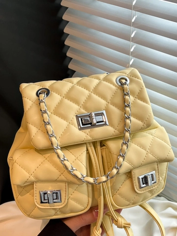 Sac à Dos Matelassé Losange Mode pour Femmes Sac d'École en Cuir PU Décontracté Avec Chaîne en Métal Surpiqûres Multi Poches
