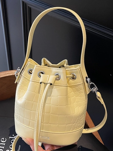Sac Seau en Cuir PU Motif Crocodile Rétro Pour Femmes Minimaliste Urbain Sac à Bandoulière Avec Cordon de Serrage Mode