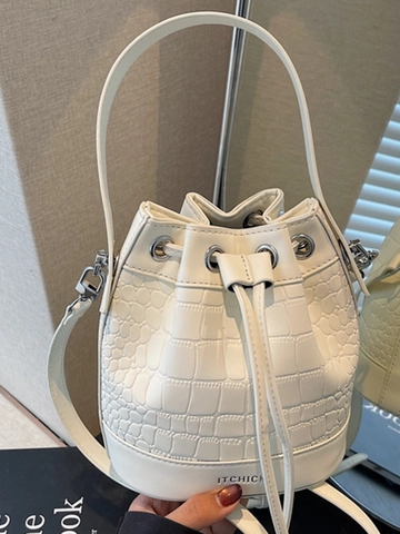 Sac Seau en Cuir PU Motif Crocodile Rétro Pour Femmes Minimaliste Urbain Sac à Bandoulière Avec Cordon de Serrage Mode