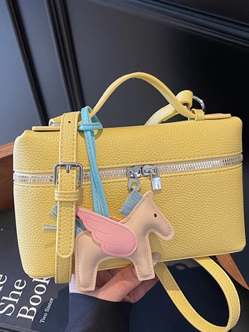 Damen Litschikorn PU Leder Kosmetiktasche Retro Box-Form Schultertasche Umhängetasche Mit Pferdeanhänger Pendeln Täglich