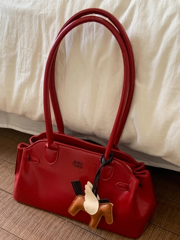 2025 Summer New Fashion PU Leather Shoulder Bag Bowling Underarm Bag With Horse Charm Elegant Gentle Style Handbag For Women