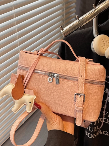 Damen Litschikorn PU Leder Kosmetiktasche Retro Box-Form Schultertasche Umhängetasche Mit Pferdeanhänger Pendeln Täglich