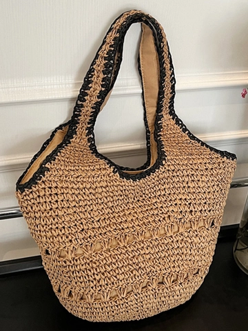 Borsa Tote da Donna in Paglia Intrecciata di Grande Capacità Traforata Borsa a Tracolla Estiva da Spiaggia per Vacanze Casual