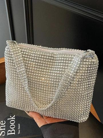 Mode Damen Strass Unterarmtasche Vintage PU Leder Umhängetasche Glitzernde Hobo Bag Für Party Abend Alltag