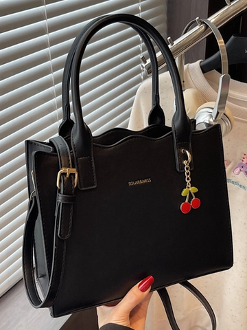 Elegante Borsa Tote da Donna in Pelle PU Con Bordi Ondulati e Ciondolo a Ciliegia Borsa a Mano e Tracolla per Matrimoni Quotidiano