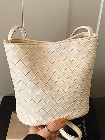 Bolso Bombonera Trenzado para Mujer Piel PU Bolso Bandolera Minimalista Intrecciato Bolso de Hombro Color Sólido Bolso de Moda para el Diario