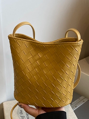 Bolso Bombonera Trenzado para Mujer Piel PU Bolso Bandolera Minimalista Intrecciato Bolso de Hombro Color Sólido Bolso de Moda para el Diario