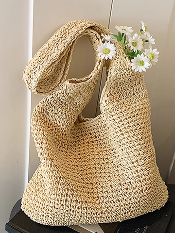 Borsa Tote in Paglia Intrecciata Stile Resort da Donna Borsa a Tracolla Intrecciata a Mano di Grande Capacità con Chiusura Magnetica