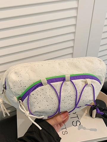 Sac Banane en Velours Côtelé Mode Femme Fermeture Éclair Contrastée Sac de Poitrine Sportif Sac Bandoulière Décontracté Léger Avec Sangle Réglable Sac à Épaule