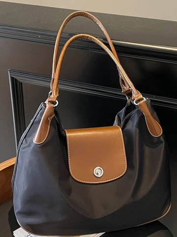 Women Nylon Tote Bag With Contrast Stitching Large Capacity Shoulder Handbag Urban Casual Commuter Daily Work Handbag Fashion