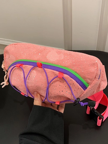 Sac Banane en Velours Côtelé Mode Femme Fermeture Éclair Contrastée Sac de Poitrine Sportif Sac Bandoulière Décontracté Léger Avec Sangle Réglable Sac à Épaule