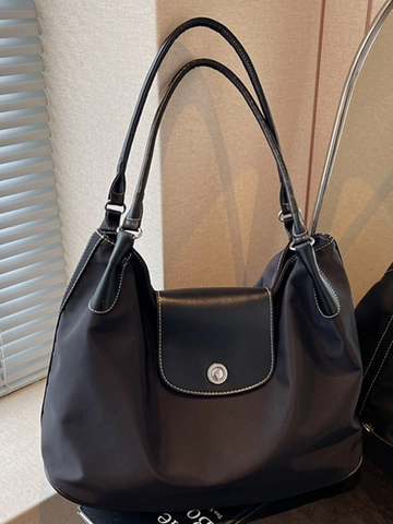 Women Nylon Tote Bag With Contrast Stitching Large Capacity Shoulder Handbag Urban Casual Commuter Daily Work Handbag Fashion