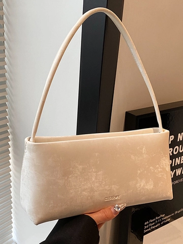 Borsa Baguette da Donna in Pelle PU Retrò Semplice Tinta Unita Sottobraccio Borsa a Tracolla Elegante Borsa Squadrata per Tutti i Giorni