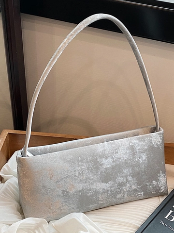 Borsa Baguette da Donna in Pelle PU Retrò Semplice Tinta Unita Sottobraccio Borsa a Tracolla Elegante Borsa Squadrata per Tutti i Giorni