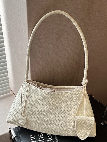 Borsa Sotto il Braccio in Pelle PU Intrecciata di Nicchia Francese per Donna Elegante Borsa a Tracolla da Pendolare Con Coulisse e Chiusura Magnetica