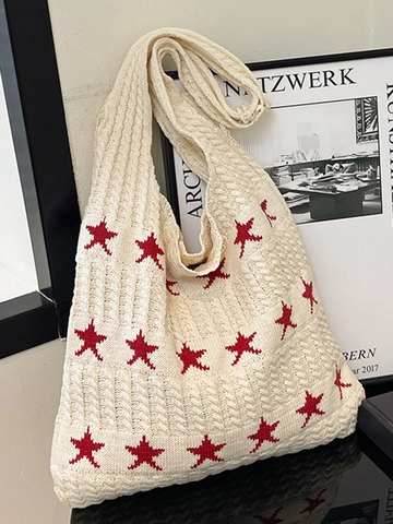 Vintage Πλεκτή Τσάντα Tote με Αστέρι για Γυναίκες Casual Τσάντα Ώμου με Βελονάκι για Διακοπές στην Παραλία Μεγάλη Χωρητικότητα