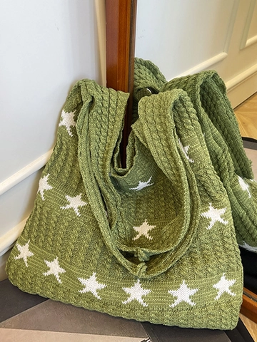Vintage Πλεκτή Τσάντα Tote με Αστέρι για Γυναίκες Casual Τσάντα Ώμου με Βελονάκι για Διακοπές στην Παραλία Μεγάλη Χωρητικότητα