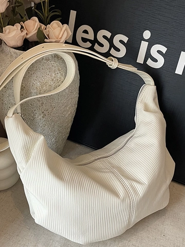 Minimalist Pleated Nylon Hobo Bag For Women Solid Color Casual Half Moon Shoulder Crossbody Bag Versatile Trendy Purse