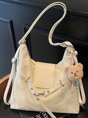 Sac à Dos Multi-usages de Grande Capacité pour Femmes 2025 Nouveau Style Preppy Sac Fourre-tout en Cuir PU Avec Boucle et Pendentif Ours