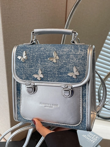 Zaino Donna Retro in Denim con Farfalla Mini Borsa a Tracolla alla Moda Borsa per Studenti con Farfalla Metallica
