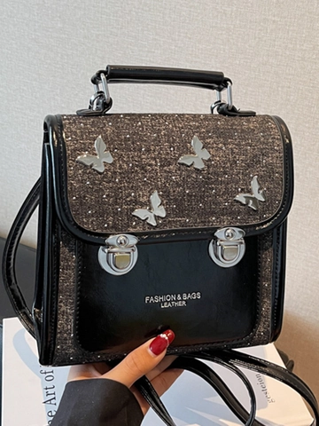 Zaino Donna Retro in Denim con Farfalla Mini Borsa a Tracolla alla Moda Borsa per Studenti con Farfalla Metallica