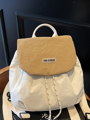 Mochila Ligera de Nylon para Mujer Estilo Coreano Bloque de Color Cordón Gran Capacidad Viaje Escuela Bolso de Hombro