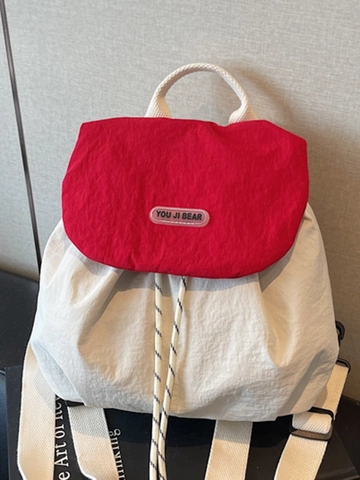 Mochila Ligera de Nylon para Mujer Estilo Coreano Bloque de Color Cordón Gran Capacidad Viaje Escuela Bolso de Hombro