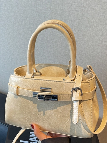 Borsa da Donna alla Moda in Pelle PU Increspata Quadrata con Chiusura in Metallo a Girello Borsa a Tracolla Regolabile Borsa Casual per Uso Quotidiano