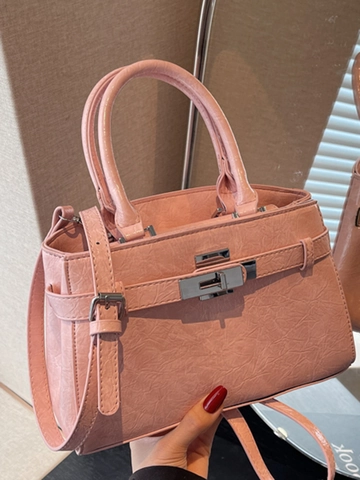 Borsa da Donna alla Moda in Pelle PU Increspata Quadrata con Chiusura in Metallo a Girello Borsa a Tracolla Regolabile Borsa Casual per Uso Quotidiano