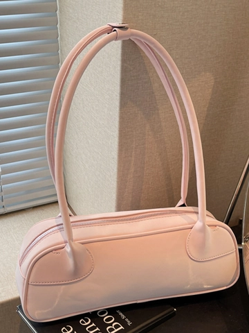 Minimalist Women PU Leather Shoulder Bag Large Capacity Solid Color Boston Bag Fashion Summer Underarm Handbag