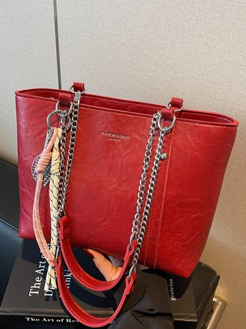 Borsa Tote Grande Capacità per Donna 2025 Borsa a Spalla Minimalista in Pelle PU Moda Sottobraccio Splicing Borsetta Con Catena
