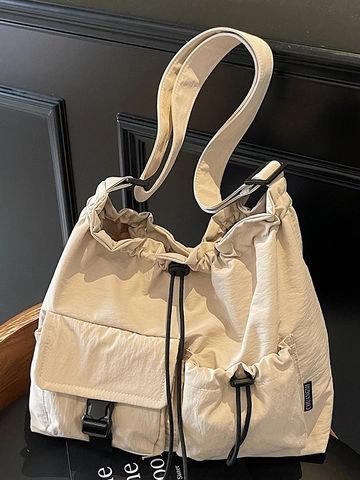 Large Capacity Waterproof Nylon Drawstring Shoulder Bag Multi Pocket Workwear Style Tote For Travel Leisure Daily Women Bag