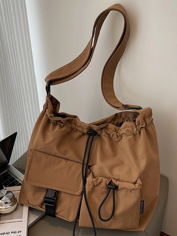 Large Capacity Waterproof Nylon Drawstring Shoulder Bag Multi Pocket Workwear Style Tote For Travel Leisure Daily Women Bag